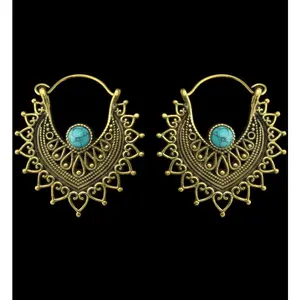 Noble Howlite Turquoise Stone Inlay Brass Hangers / Earrings