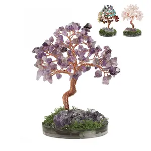 Crystal Money Tree with Amethyst Cluster Base, Home Office Table Decoration, Symbolizes Wealth and Good Luck, Perfect Gift for Birthday and Christmas