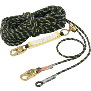 VEVOR Vertical Lifeline,  150ft (45.7m) Outdoor Climbing Rope 30KN Breaking Tension, Static Rock Climbing Rope with Steel Snap Hooks and Rope Grap, for Escape, Outdoor Adventures, and Lumbering, Black & Yellow