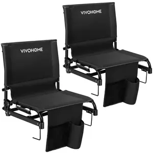 VIVOHOME Ultra-Compact Folding Stadium Seats with Back Support, 2 Pack Lightweight Bleacher Chairs with Cup Holder and Carry Handle, Comfortable for Bleachers, Camping, Outdoor Events