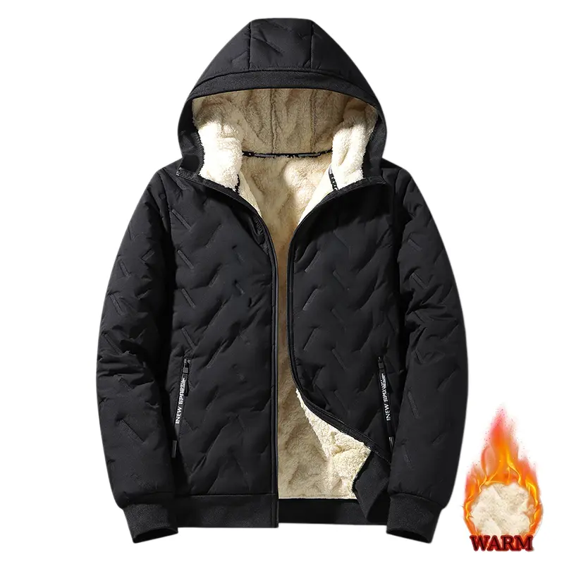 Men’s Thick Fluffy Fabric Quilted Puffer Jacket with Fleece Lining, Windproof Winter Outerwear, Relaxed Fit for Layering, Stand Collar, Ribbed Details, Zippered Pockets, Windproof Outer