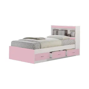 Hodedah HIBT60 PINK Twin-Size Captain Bed with 3-Drawers & Headboard - Pink