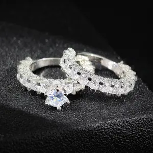 Engagement and Wedding Jewelry - New Eight Hearts and Arrows Zircon Ring Set, European and American Classic Round Full-Pronged Engagement Ring