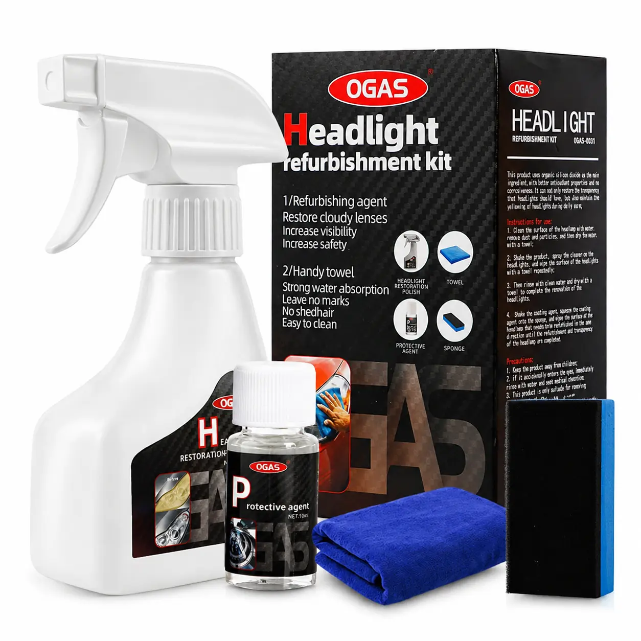 Headlight Restoration Kit, Car Headlight Cleaner & Polish, Headlight Cleaner Oxidized and Yellowed Head Light Restoring Kit for All Vehicle Types