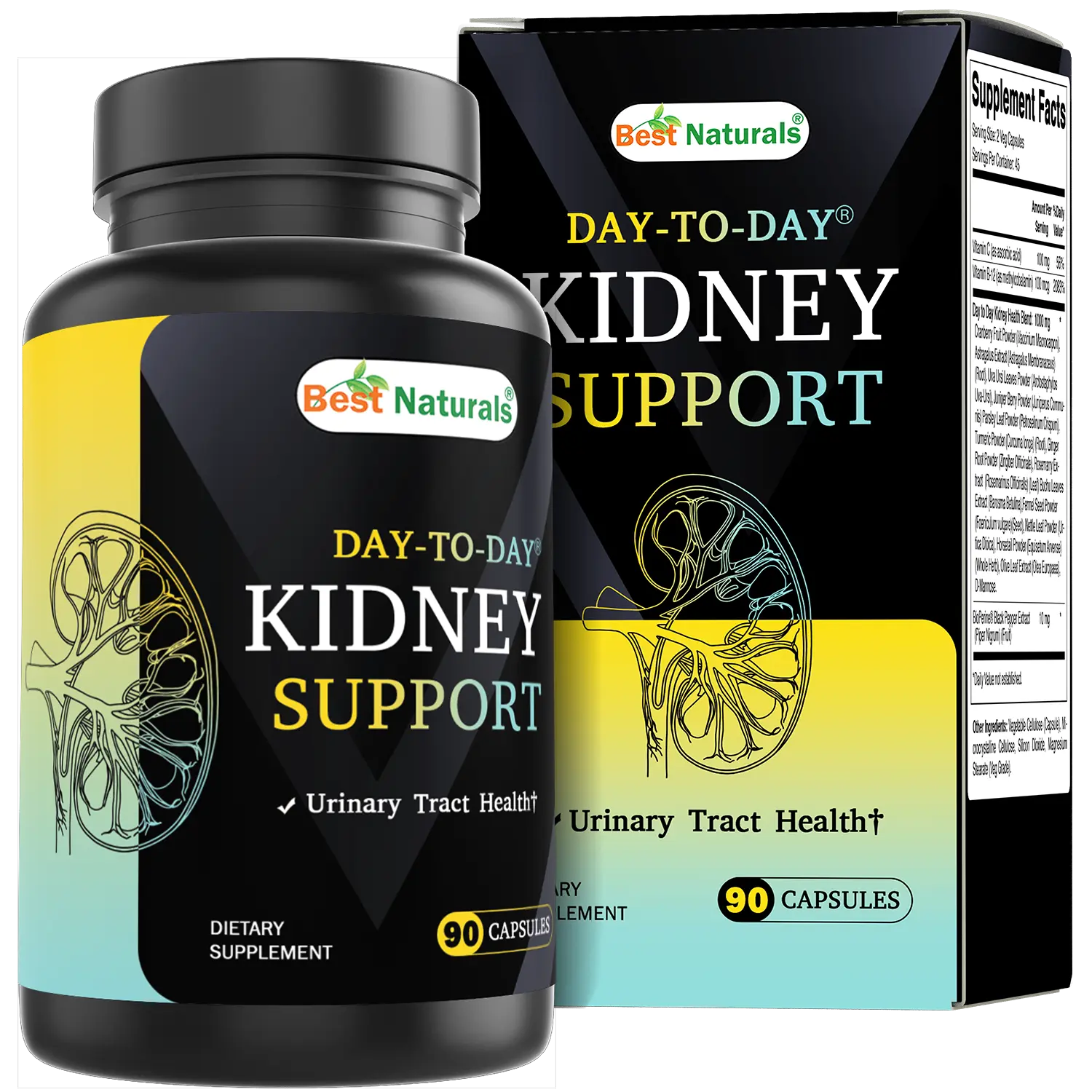 Best Naturals Day-to-Day Kidney Support with Cranberry Fruit, Vitamin C, B12, D-Mannose, Uva Ursi, Juniper Berry, Parsley Leaf 90 Veg Capsules