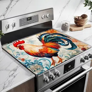 JOYFINITY Watercolor Rooster Stove Top Covers for Electric Stove, Floral Electric Gas Stove Pad Heat Resistant Range Cooktop Protector for Home Decor Kitchen