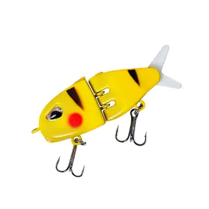 Mini Glide Bait for Bass Fishing, Multi-Jointed Swimbait Wobbler, White Glide Baits for Bass and Pike, Hard Lure with Soft Rubber Fins minnow(Pikachu)