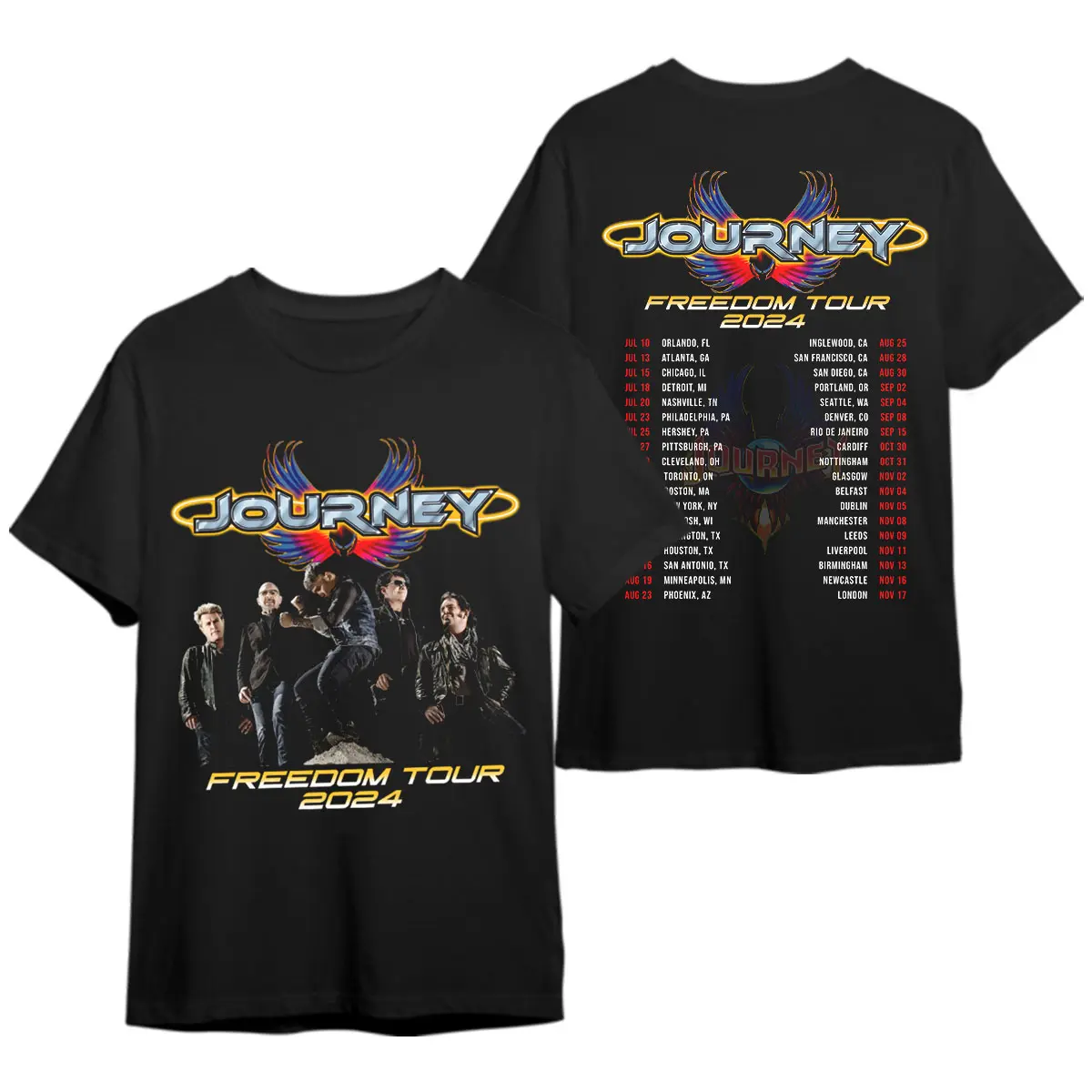 Journey Freedom Tour 2024 Dates T-shirt, Music Band Tour Shirts, Double-sided Print Unisex Tee