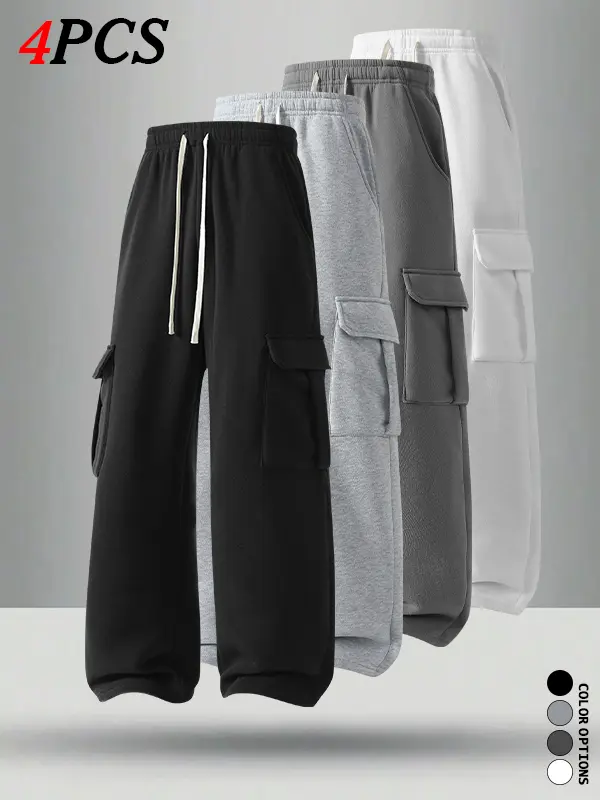 Men’s cargo sweatpants multipack for autumn, loose casual style, versatile, multi-pocket drawstring long pants for everyday wear