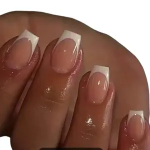 24pcs Glossy White French Tip Press On Nails - Full Coverage Short Square False Nails with Glue Sticker and Nails File for Women and Girls Manicure Nail Art Nail Care Nail Polish Polish Salon Cutics Cosmetic