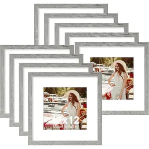 12x12 picture frames set of 9 shatter resistant plexiglass display 8x8 pictures with mat or 12x12 without mat photo frames for wall mount engineered wood grey