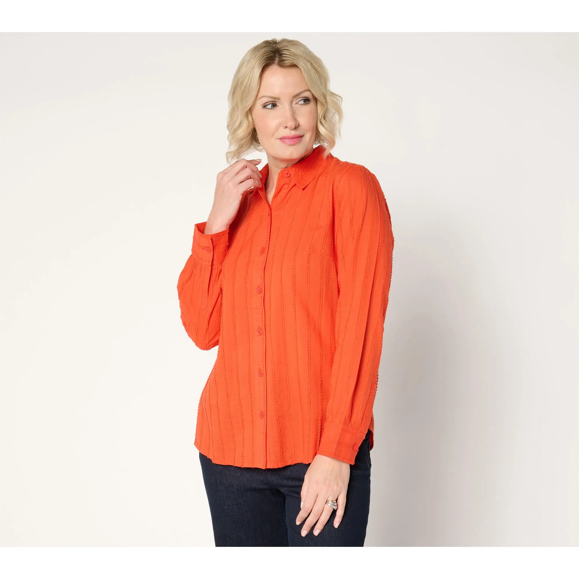Joan Rivers 100% Cotton Dobby Stripe Button Front Shirt Joan Rivers 100% Cotton Dobby Stripe Button Front Shirt