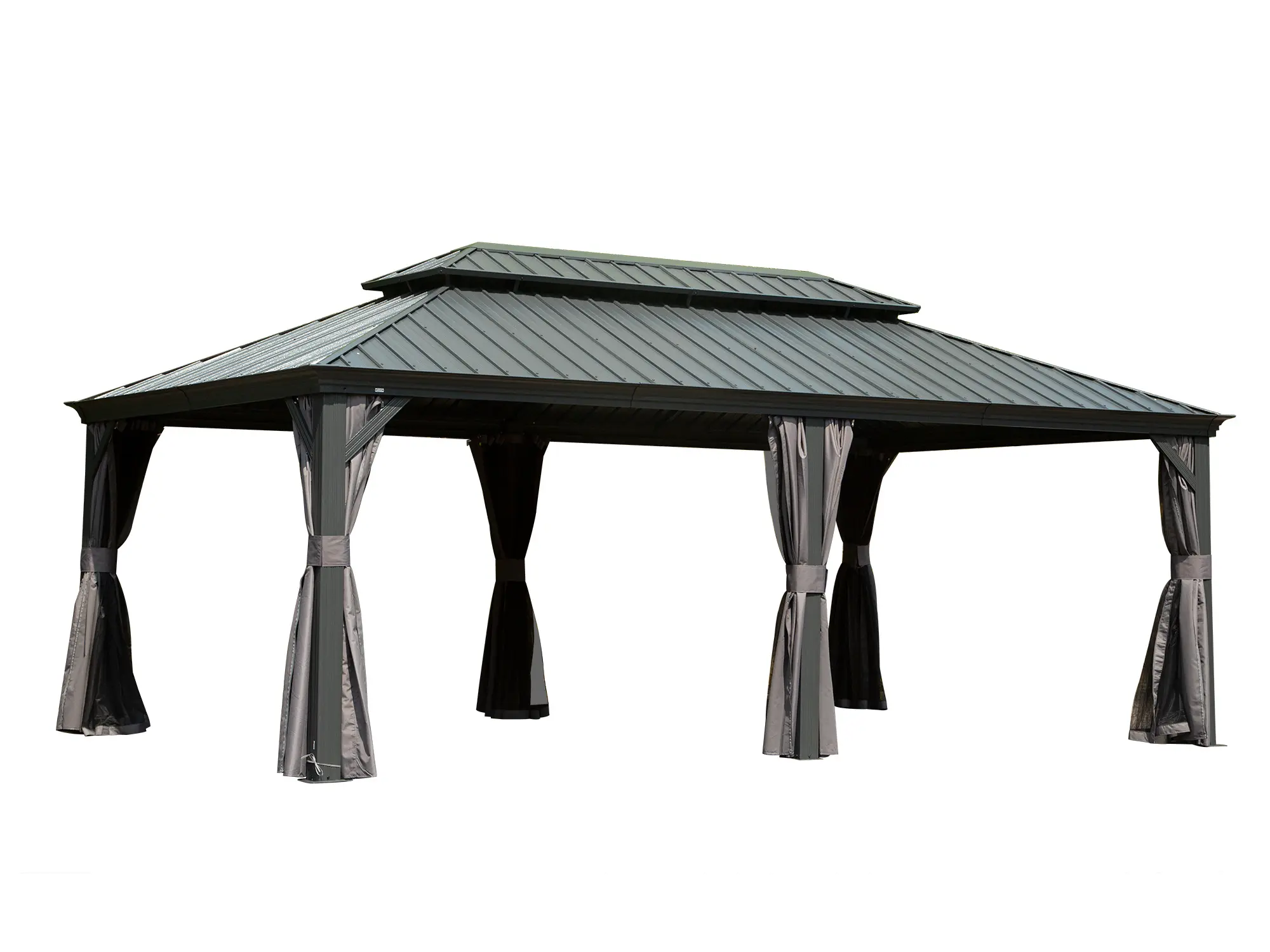 Hardtop Gazebo 14x20 ft Outdoor Metal Canopy Shelter with Galvanized Steel Double Roof, Aluminum Frame, Curtains and Netting for Patio Deck Garden Backyard, Grey, Weather-Resistant Pavilion, Home Furniture