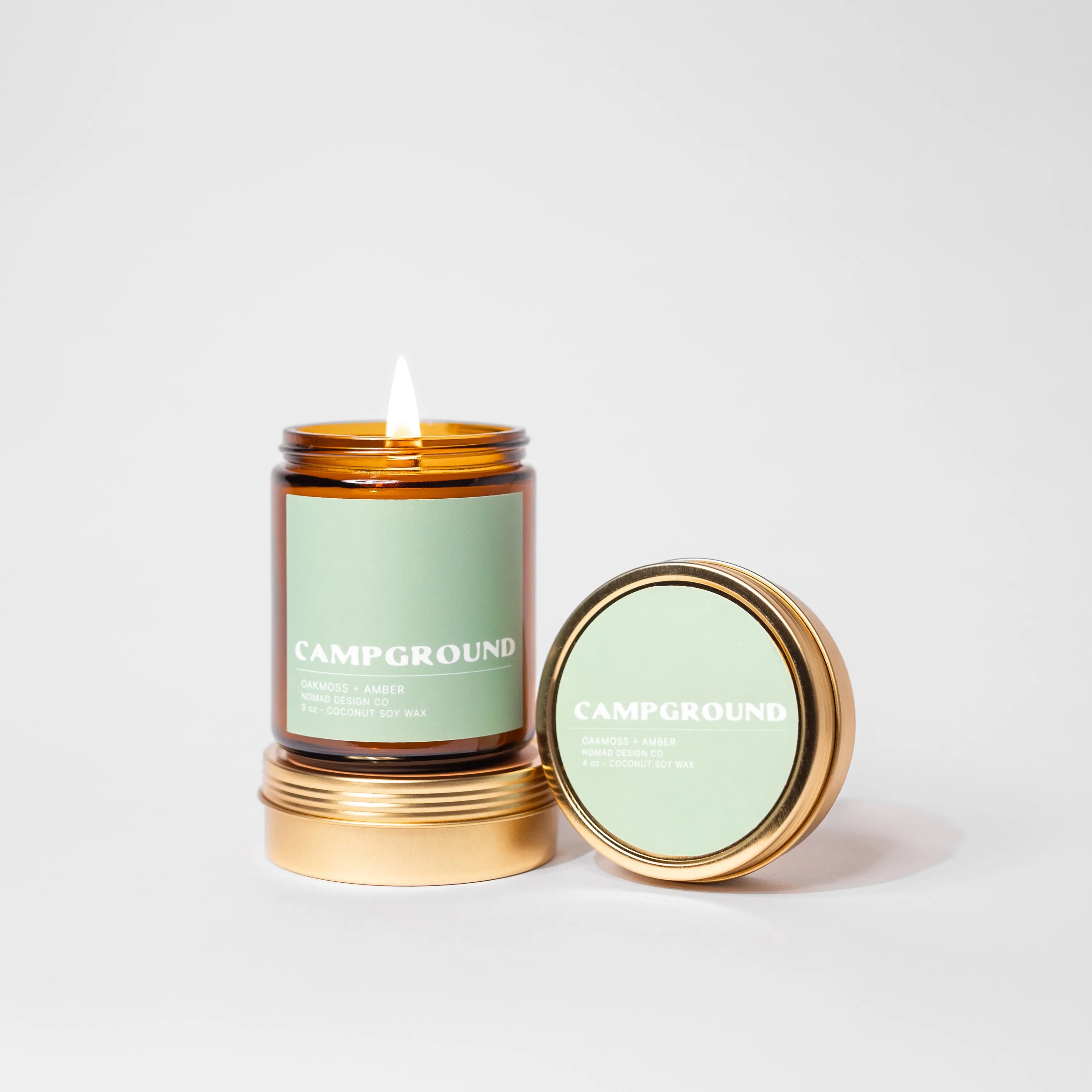 Nomad Design Co Campground Travel Tin Candle 4oz | Oakmoss, Amber, Grapefruit | Coconut Soy Wax