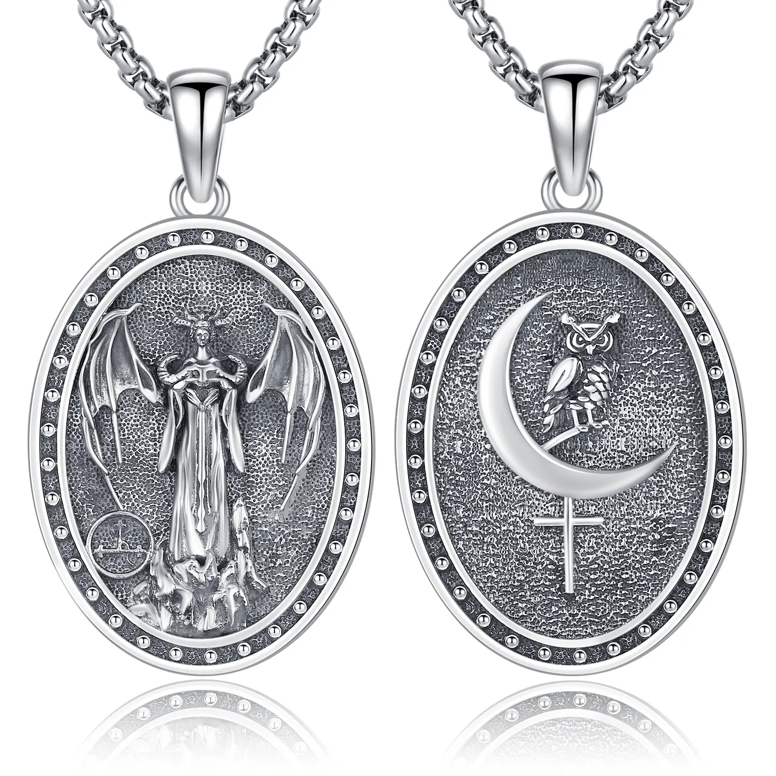 Sebina Lilith Goddess Occult Necklace, Silver Gothic Alternative Jewelry with Double-Sided Esoteric Designs & Mystical Symbols, Edgy Gift for Dark Style Lovers