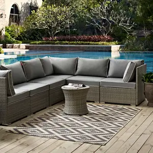 Modway Jagged Geometric Diamond Trellis 8x10 Indoor and Outdoor Area Rug in Gray and Beige