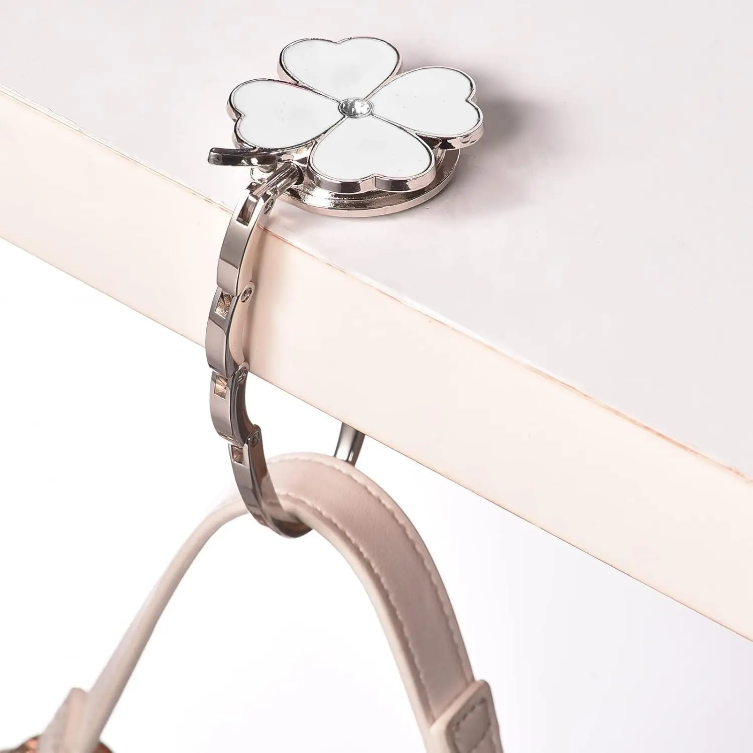Clover Design Foldable Purse Hook, Portable Bag Accessories - Bags Holder for Desks and Tables, Hangs Almost Anywhere