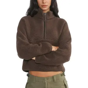 Songling Womens Fleece Sweatshirts Cropped Half Zip Fuzzy Warm Sherpa Pullover Varsity Jackets with Zipper Pockets Fit Casual Breathable Fashion  TikTokShopBlackFriday