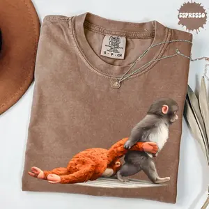 Monkey Punch Shirt, Trend Meme Graphic Viral Baby Monkey Holding Plush Toy, Animal Lover Gift, Cute Cozy Comfort Colors Shirt