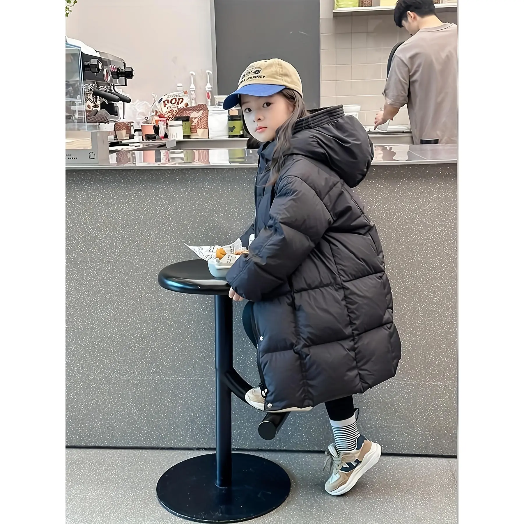 Girls' Long Sleeve Polyester Padded Winter Coat, Casual Plain Warm Windproof Outerwear for Kids Ages 4-14, Basic Style (11-12Y, 13-14Y Sizes Available)