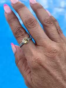 Sterling Silver Citrine Ring - Rope Band Design - November Birthstone Jewelry  | Size 7 1/4