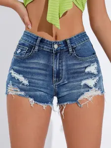 High-Waisted Jean Straight Leg Pants for Women, Vintage Blue Long Pants, Slim-Fitting, Button Design, Perfect for Daily Wear