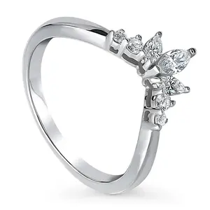 BERRICLE Sterling Silver Flower 7-Stone Wishbone Rings Stackable Curved Band for Women, Cubic Zirconia CZ