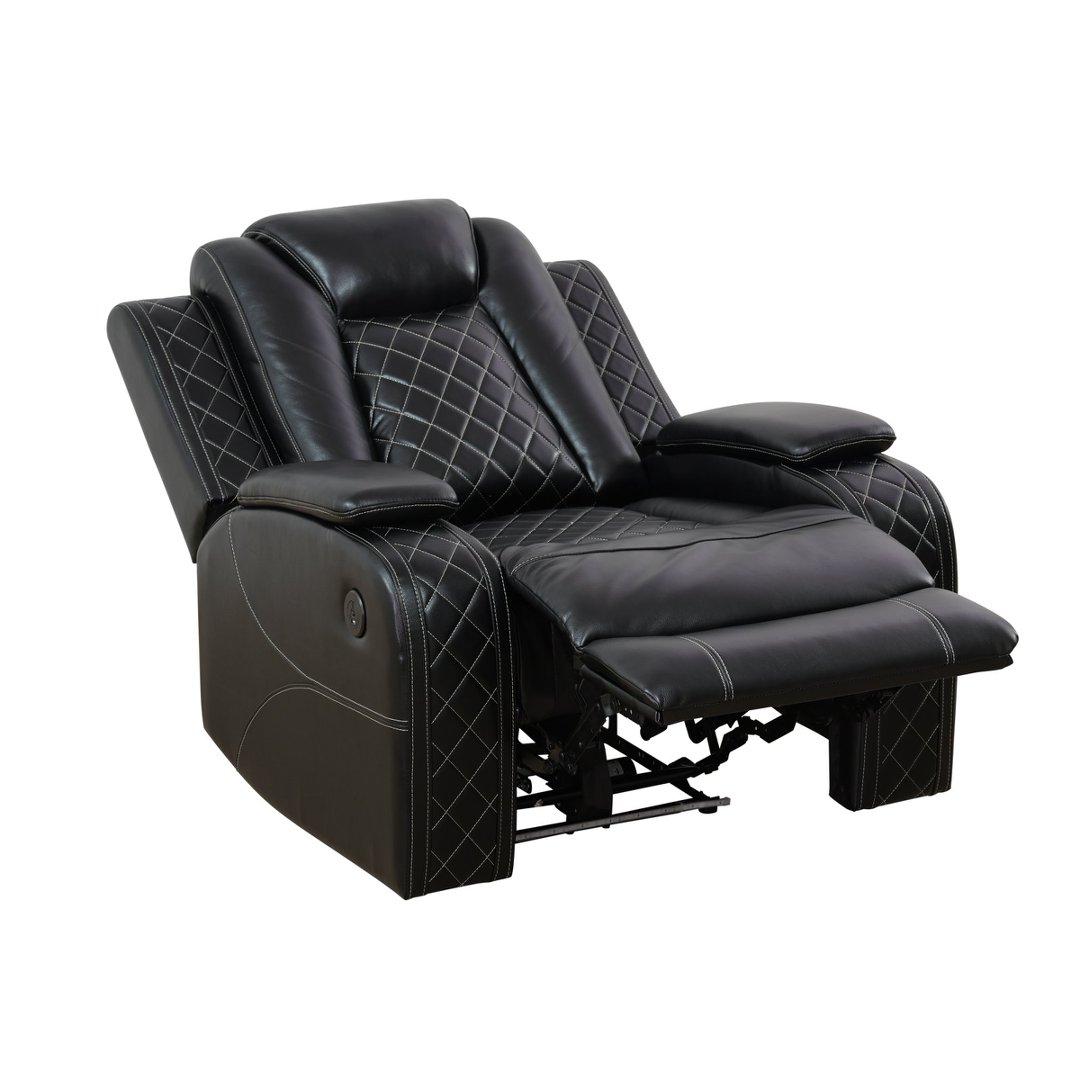 Black Breathing Leather Living Room Sectional Recliner Chair