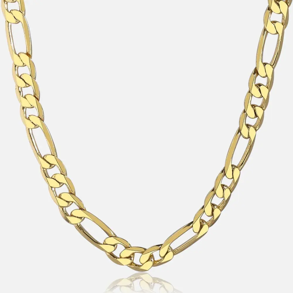Hermah 6mm Yellow Gold Filled Figaro Necklace For Men Boys Stainless Steel Link Chain 18-24inch Punk Hiphop Jewelry Gifts