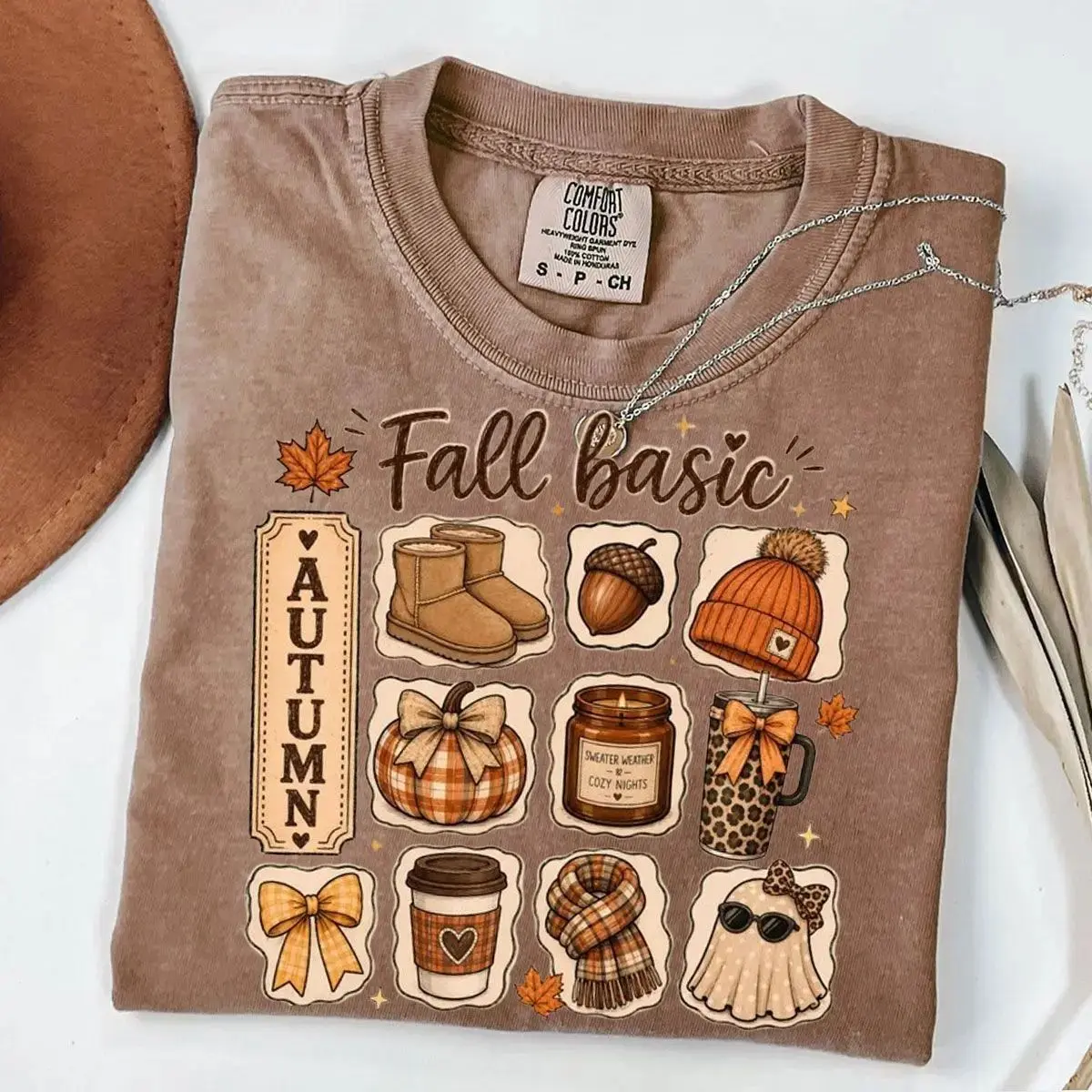 Comfort Colors Fall Basic Shirt, Cozy Autumn Coquette Collage Pumpkin Bow Graphic T-shirt for Women, Gift Tee Apparel Made In The US - Caps Apparel		