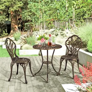 【Mother's Day Gift】Yaheetech Patio Bistro Sets 3 Piece Outdoor Rust-Resistant Cast Aluminum Table & Chairs for Rust-Resistant Outdoor Use