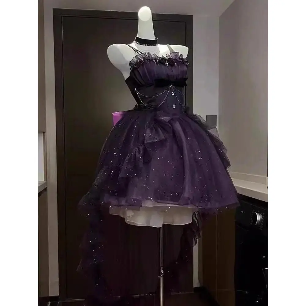 Female Elegant Korean Popular Clothes French Summer Vintage Gothic Lolita Dress Set Women Harajuku Y2k Bow Ruffles Party Dress Formal Womenswear