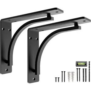 Classic Black Heavy Duty Shelf Brackets 8 inch by - L Bracket, Wall Mounted Support, Extra Wide Bracket, Decorative Shelf Brackets, Fireplace Mantel with Hardware Included, Set of 2