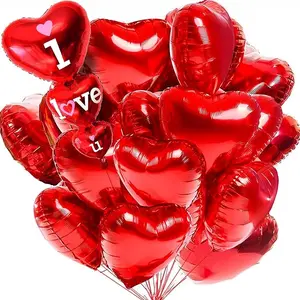 Red Heart Balloons Decorations Set - Pack of 13 | Red Heart Shaped Balloons, Valentines Balloons, Romantic Decorations Special Night | Happy Valentines Day Balloons