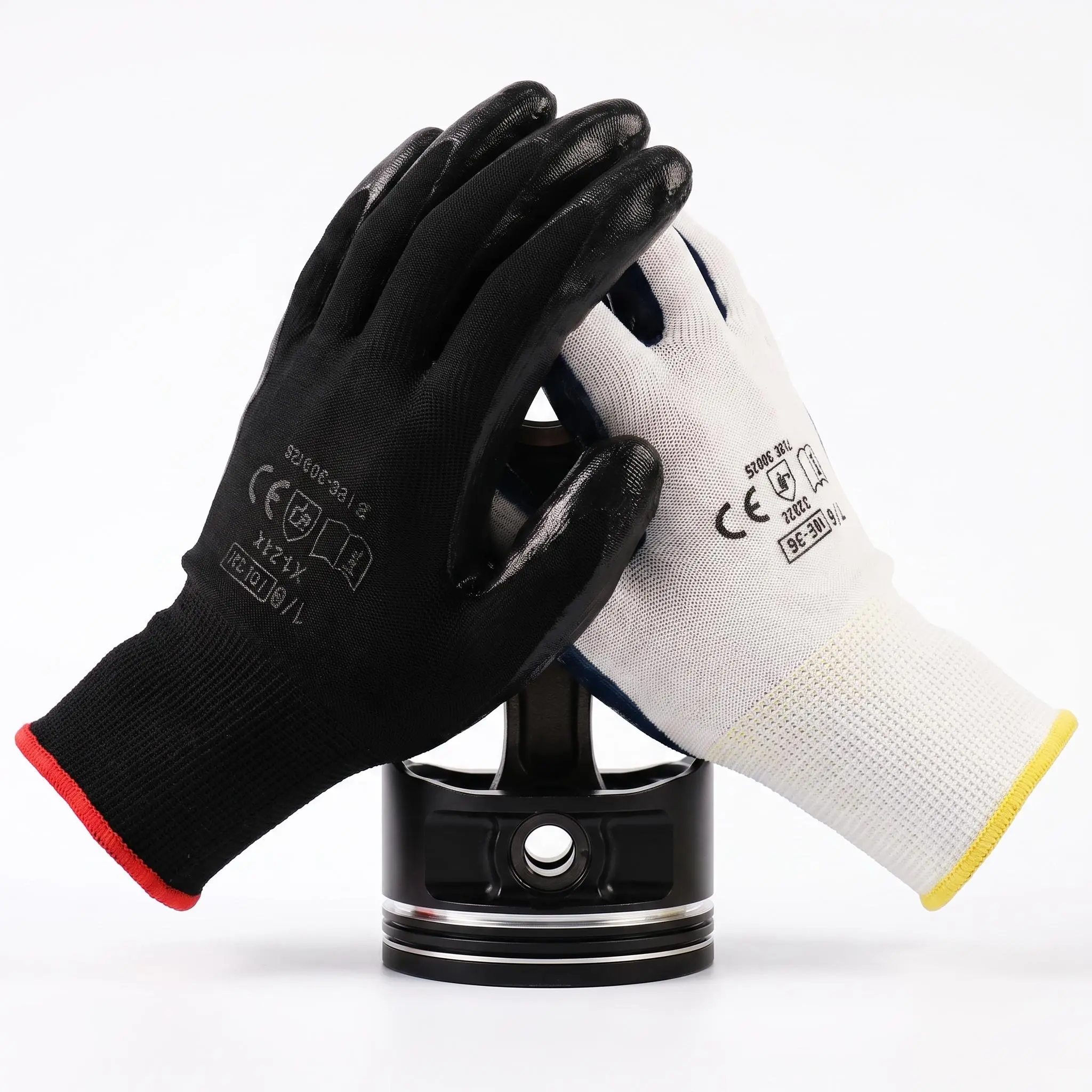 3-Pair Pack Black Heavy Duty Nitrile Dipped Protective Gloves, Nylon Full Palm Coated Mechanic Work Safety Gloves, Oil-Resistant Anti-Slip Multi Purpose for Auto Repair, Construction, Heavy Duty Gloves
