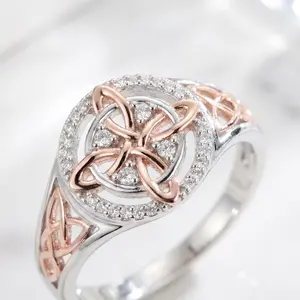 Rose Gold Plated Witches Knot Ring, Anillo Nudo de Bruja Original Celtic Knot , Cubic Zirconia Decorated Witch’s Knot Ring, Witchtok Witch  Pagan  for Devotion and Protection Valentine’s Day gift jewelry