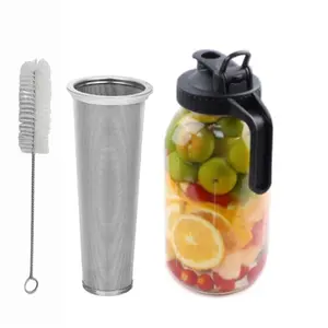 64oz glass pitcher with initial Mason jar, cold water pitcher, 32oz glass bottle with coffee filter and segmented lid