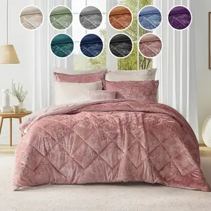 Luxe Comforter Velvet Lush Double Sided Diamond Quilting Modern All Season Bedding Set with Matching Sham,Decorative Pillow, Elowen