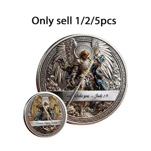 1/2/5PCS St. Michael The Archangel – Victory Over Evil Commemorative Coin, Victoria Supra Malum Christian Faith Challenge Coin, Double-Sided Archangel Michael Collectible Token with Acrylic Case