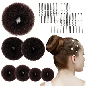 Hair Donut Bun Maker Kit - Updos Sock for Long Hair, Bun Holder with Hair Clips (1 Extra Large, 2 Large, 2 Medium, 2 Small) Haircare Heatless