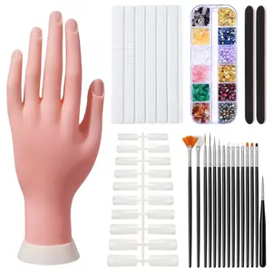 Practice Hand for Acrylic Nails,Nail Mannequin Hands for Nails Practice,Fake Nail Training Hand Manicure, Flexible Bendable Nail Hand with 100PCS Nail Tips,Painting Pen,Nail Clay and Nail Rhinestones