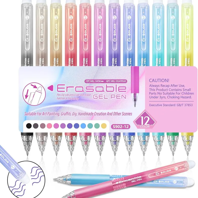 12 Pcs Assorted Color Erasable Gel Pens Set, Retractable 0.7mm Fine Point Clicker Erasable Gel Pens in 12 Assorted Colors, Smooth Writing, Drawing Writing Planner, Gifts for her, Back to School