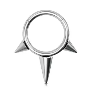 Oufer 16G Titanium Punk Triple Spikes Septum Clicker Ring