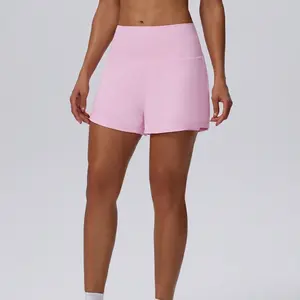 2-Piece Super High Waisted Back Pocket & Side Hidden Pocket 2-in-1 Yoga Shorts 3" Set running women biker sof summer the high-waisted seamless coral canton dry quick gymclothes bikershorts lifting butt