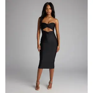 Cut To The Chase Strapless Cutout Midi Dress