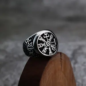 1pc New Titanium Steel Viking Ring, Compass Stainless Steel Men's Ring, Tree Of Life Jewelry for Men