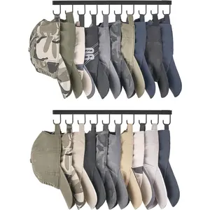 Hat Rack Wall Mount Set of 2 Hat Storage Organizer for 20 Baseball Caps, Modern Metal Closet Hat Hooks for Wall, Ball Caps Holder Organizer for Bedroom Entryroom Closet Organization, Black