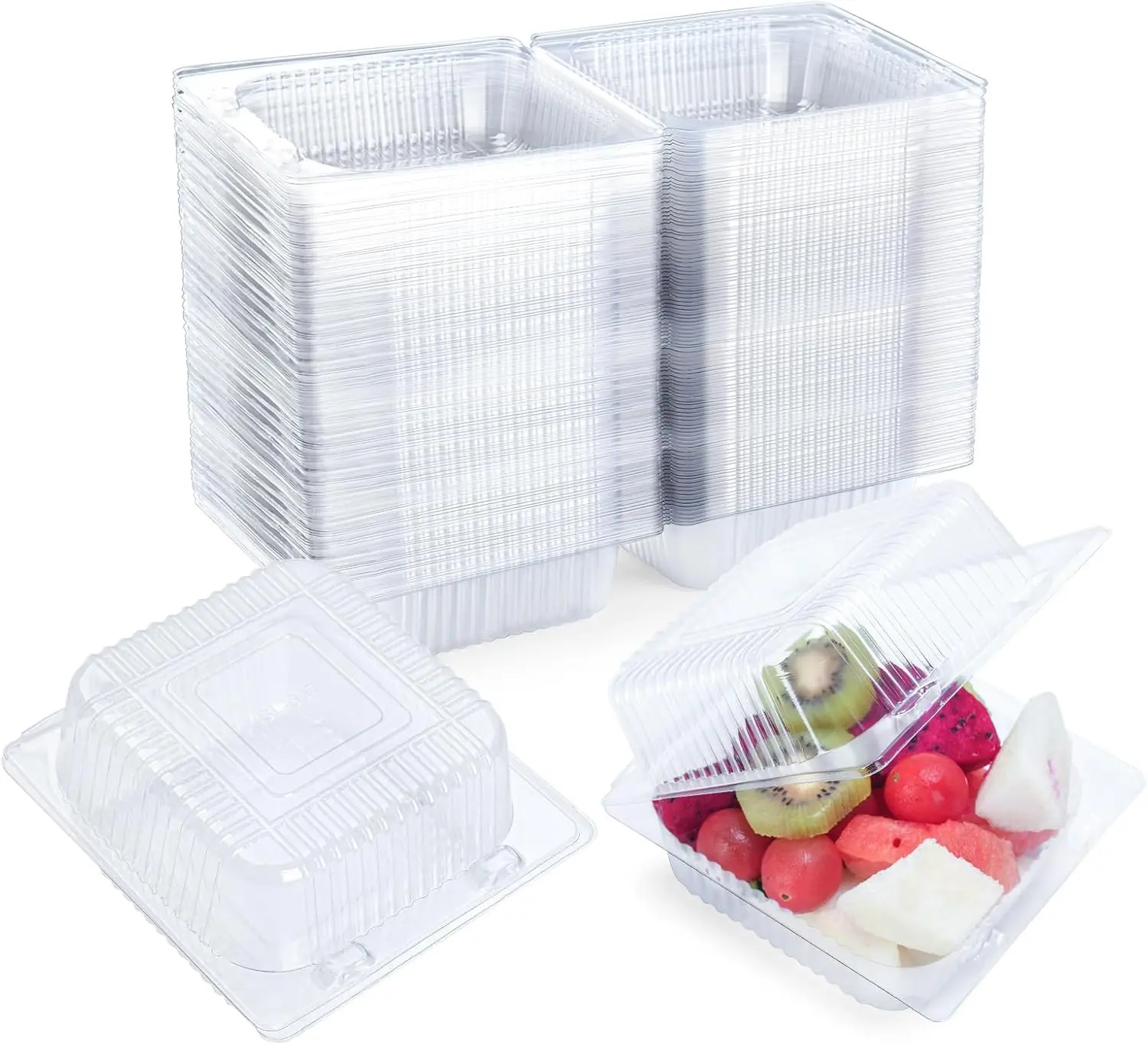 50 Pack Clear Plastic Clamshell Food Containers – Square Cake Slice Containers with Hinged Lids, Disposable To Go Bento Cake Boxes for Pastry, Salad, Dessert, Sandwiches, Fruit