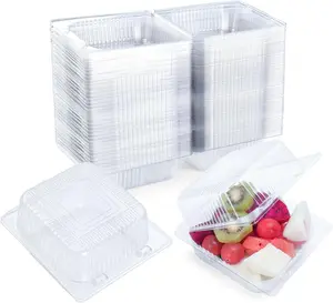 50 Pack Clear Plastic Clamshell Food Containers – Square Cake Slice Containers with Hinged Lids, Disposable To Go Bento Cake Boxes for Pastry, Salad, Dessert, Sandwiches, Fruit