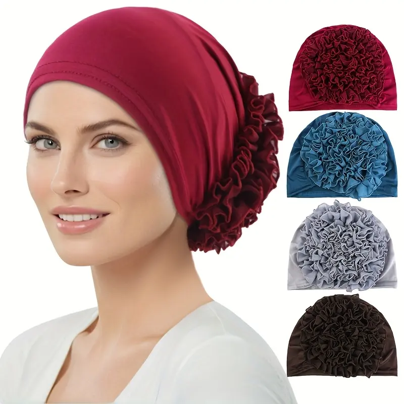 Women's Modest Muslim Undercap 3-Piece Set - Ethnic Ruffled Chiffon Sports & Outdoor Hat, Stretchy, Breathable, All-Seasons, Comfortable One Size Fit, Cultural Elegance for Casual Wear, Outdoor Sports (Women's Clothes)